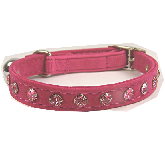 Quality Crystal Velvet Cat Collars Pink